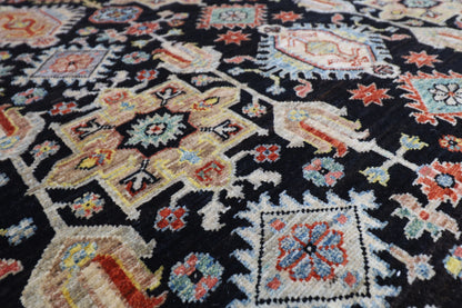 126 x 186 cm | Waziri Black Oriental Area Rug Afghan Hand Knotted Veg Dye Wool carpet