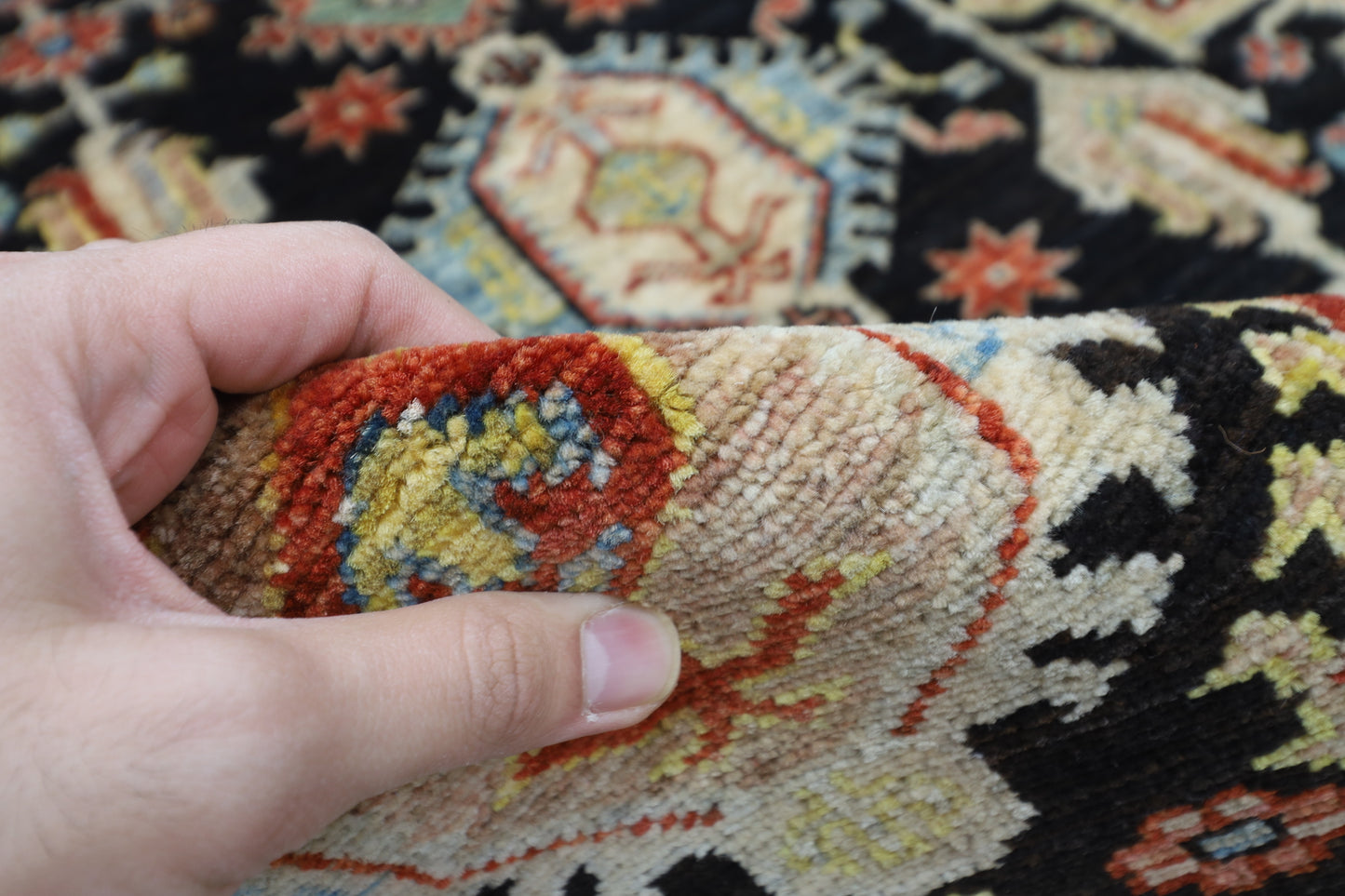 126 x 186 cm | Waziri Black Oriental Area Rug Afghan Hand Knotted Veg Dye Wool carpet