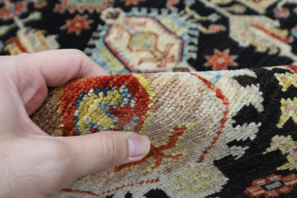 126 x 186 cm | Waziri Black Oriental Area Rug Afghan Hand Knotted Veg Dye Wool carpet