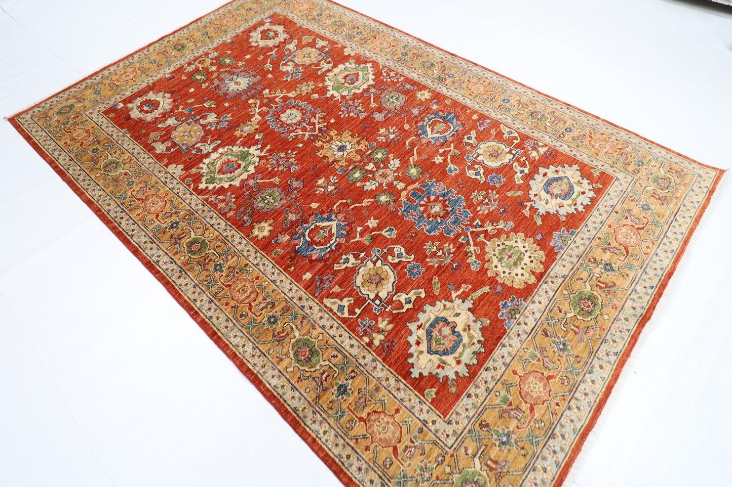 183 x 277 cm | Floral Oriental Area Rug Afghan Hand Knotted Veg Dye Wool carpet