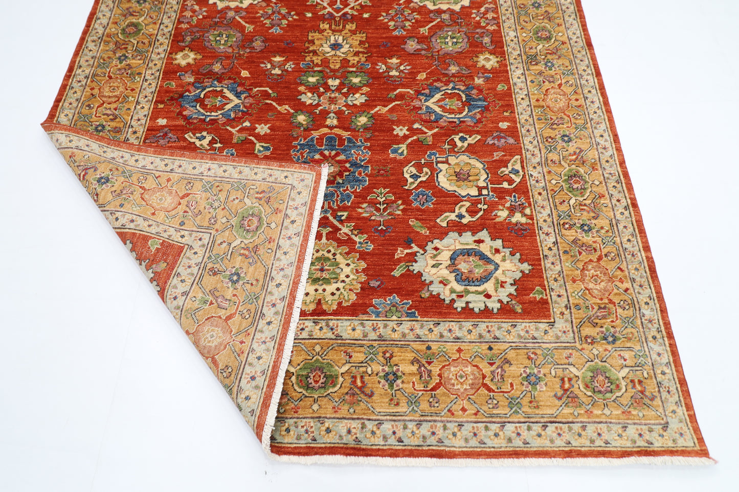 183 x 277 cm | Floral Oriental Area Rug Afghan Hand Knotted Veg Dye Wool carpet