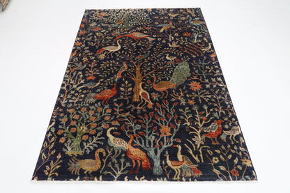 154 x 203 cm | Birds Blue Oriental Area Rug Afghan Hand Knotted Veg Dye Wool carpet
