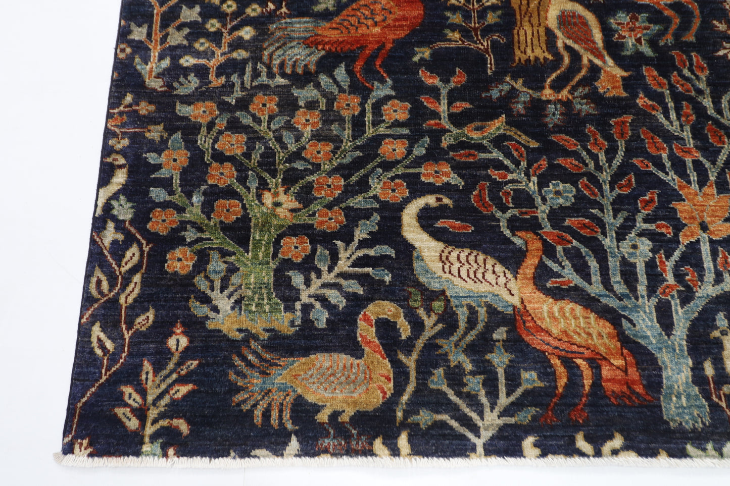154 x 203 cm | Birds Blue Oriental Area Rug Afghan Hand Knotted Veg Dye Wool carpet
