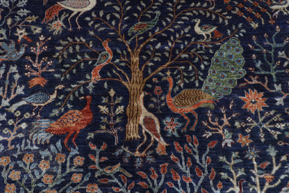 154 x 203 cm | Birds Blue Oriental Area Rug Afghan Hand Knotted Veg Dye Wool carpet