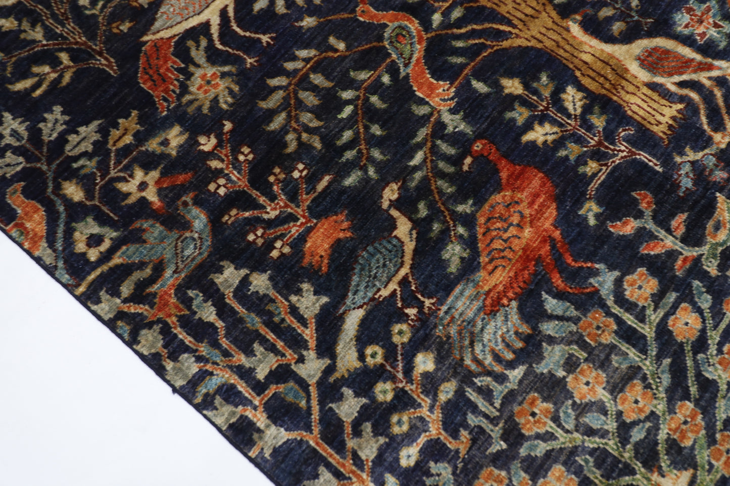 154 x 203 cm | Birds Blue Oriental Area Rug Afghan Hand Knotted Veg Dye Wool carpet