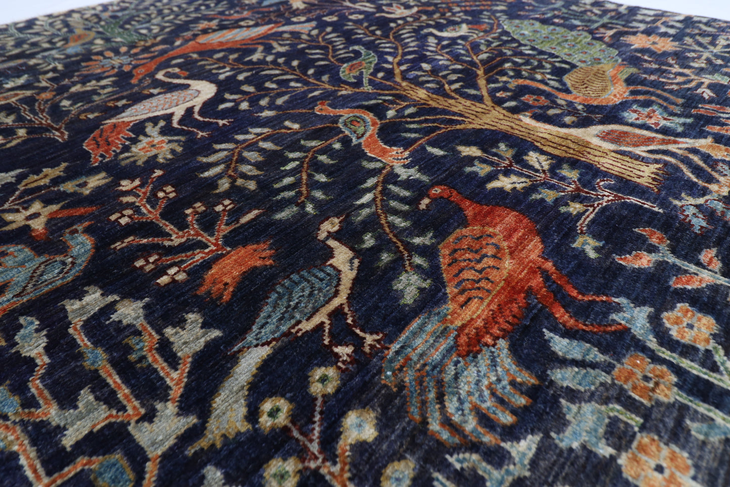 154 x 203 cm | Birds Blue Oriental Area Rug Afghan Hand Knotted Veg Dye Wool carpet