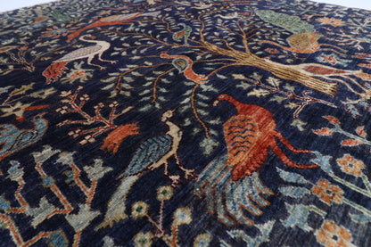 154 x 203 cm | Birds Blue Oriental Area Rug Afghan Hand Knotted Veg Dye Wool carpet
