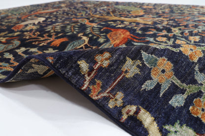 154 x 203 cm | Birds Blue Oriental Area Rug Afghan Hand Knotted Veg Dye Wool carpet