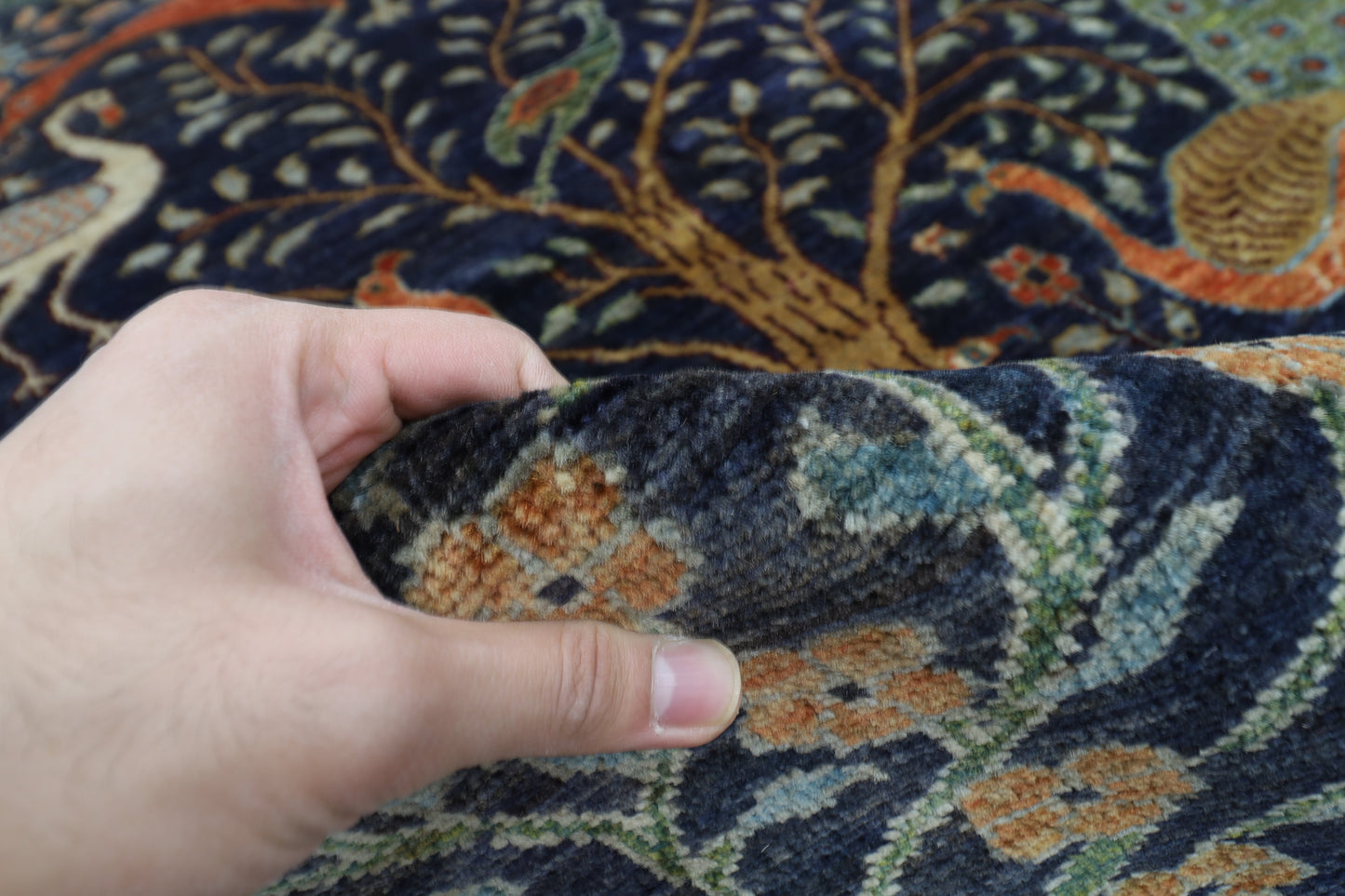 154 x 203 cm | Birds Blue Oriental Area Rug Afghan Hand Knotted Veg Dye Wool carpet