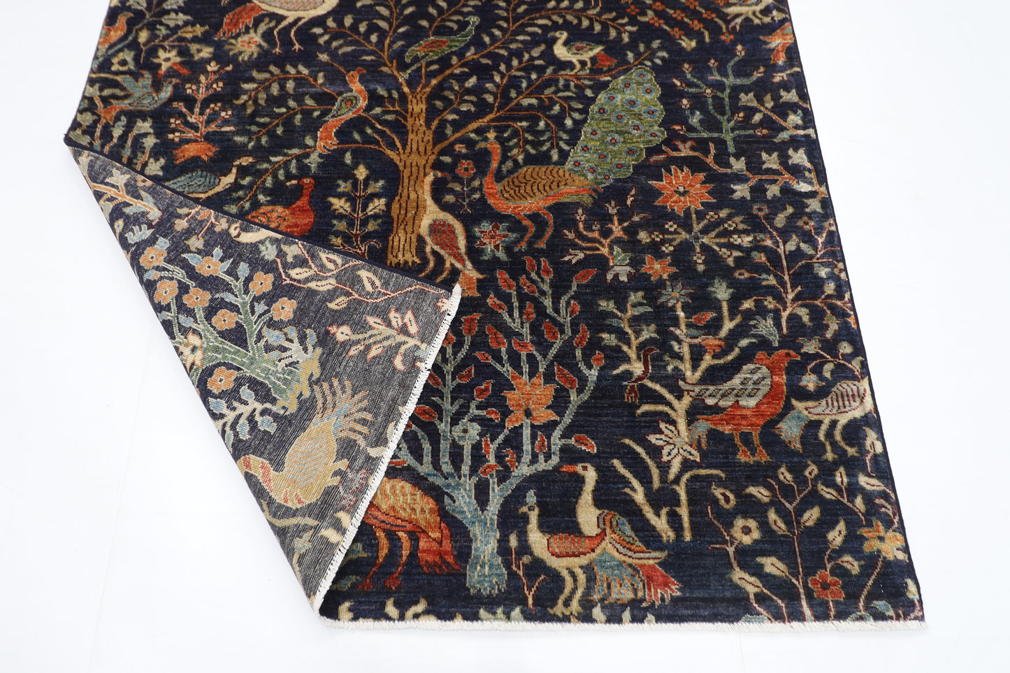 154 x 203 cm | Birds Blue Oriental Area Rug Afghan Hand Knotted Veg Dye Wool carpet