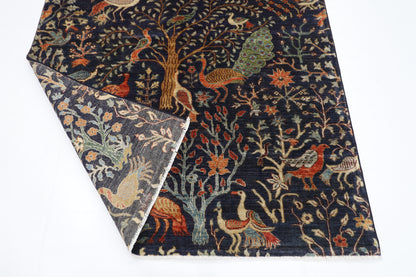 154 x 203 cm | Birds Blue Oriental Area Rug Afghan Hand Knotted Veg Dye Wool carpet