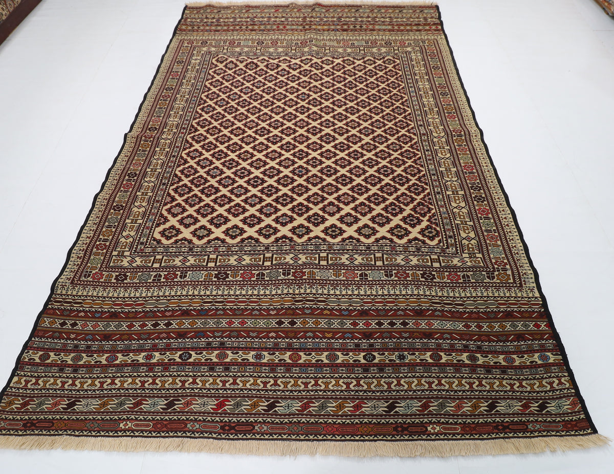 199 x 291 cm | Alfombra Kilm Multicolor de Lana Tradicional Oriental Tejida a Mano