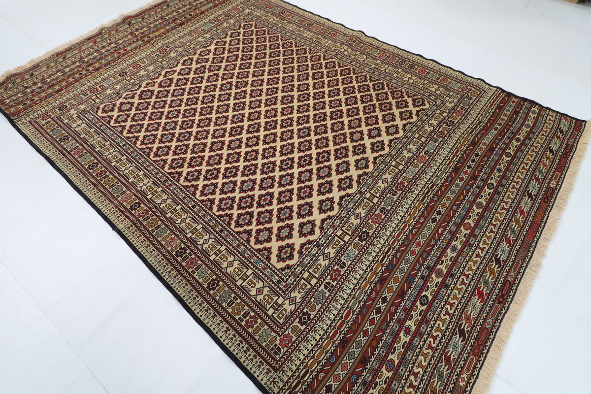 199 x 291 cm | Alfombra Kilm Multicolor de Lana Tradicional Oriental Tejida a Mano