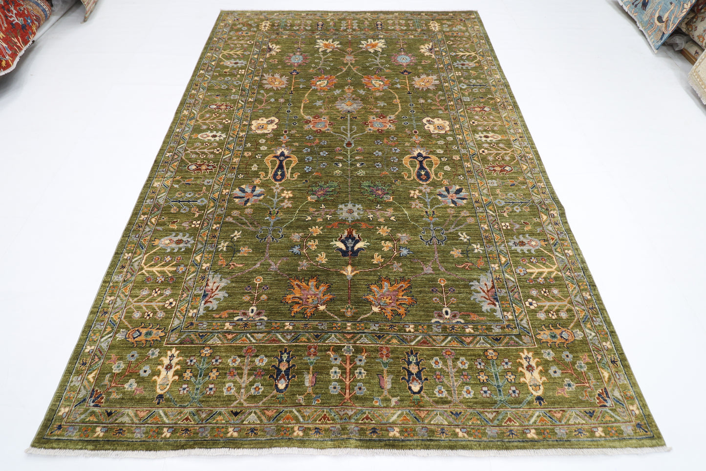 198 x 293 cm | Oriental Sultani Green Area Rug Afghan Hand Knotted Veg Dye Wool carpet