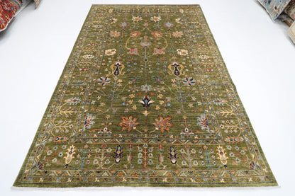 198 x 293 cm | Oriental Sultani Green Area Rug Afghan Hand Knotted Veg Dye Wool carpet
