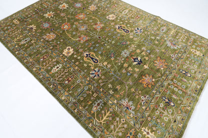198 x 293 cm | Oriental Sultani Green Area Rug Afghan Hand Knotted Veg Dye Wool carpet