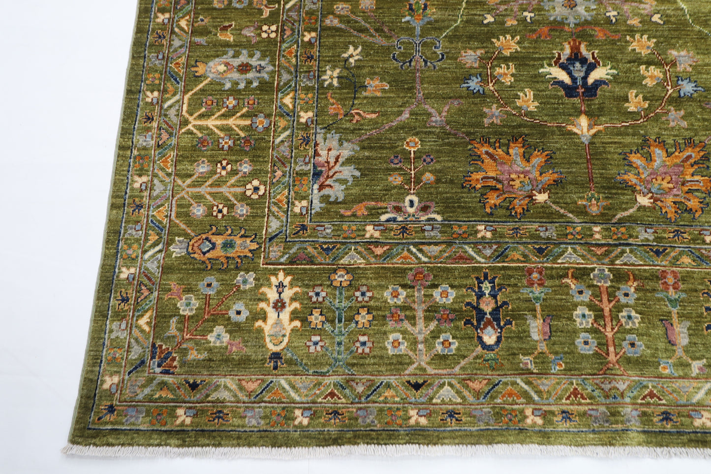 198 x 293 cm | Oriental Sultani Green Area Rug Afghan Hand Knotted Veg Dye Wool carpet