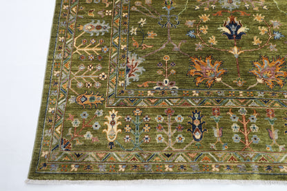 198 x 293 cm | Oriental Sultani Green Area Rug Afghan Hand Knotted Veg Dye Wool carpet