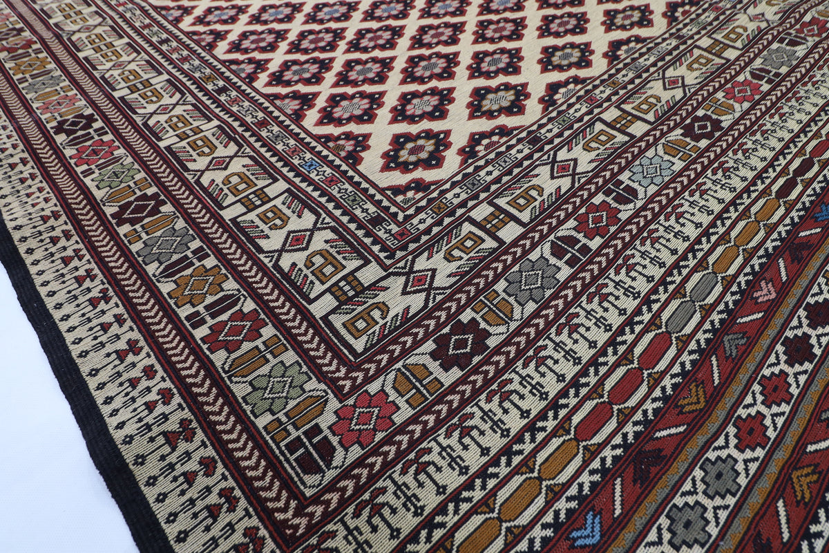 199 x 291 cm | Alfombra Kilm Multicolor de Lana Tradicional Oriental Tejida a Mano
