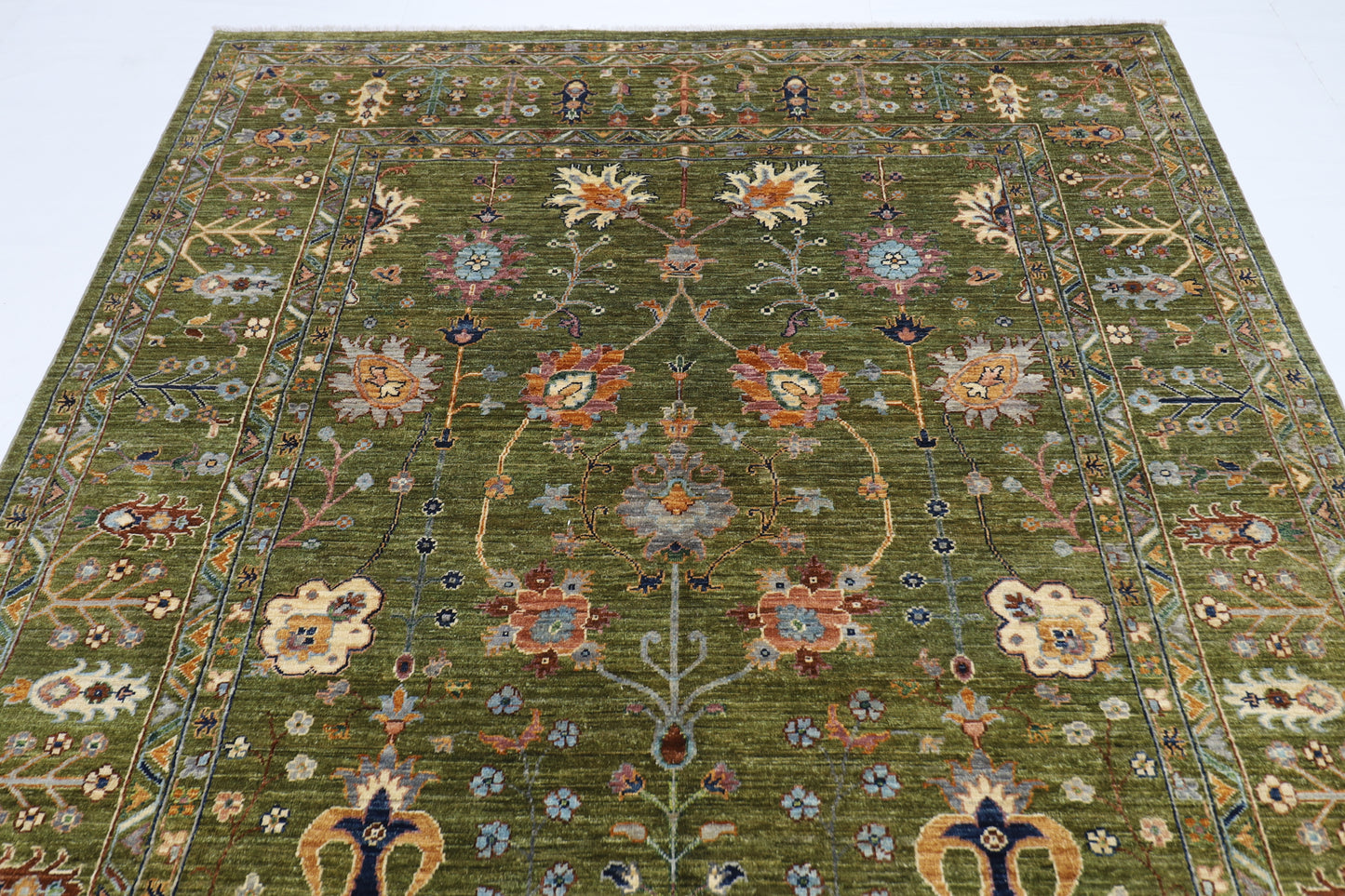 198 x 293 cm | Oriental Sultani Green Area Rug Afghan Hand Knotted Veg Dye Wool carpet