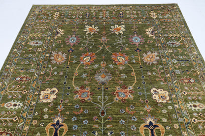 198 x 293 cm | Oriental Sultani Green Area Rug Afghan Hand Knotted Veg Dye Wool carpet