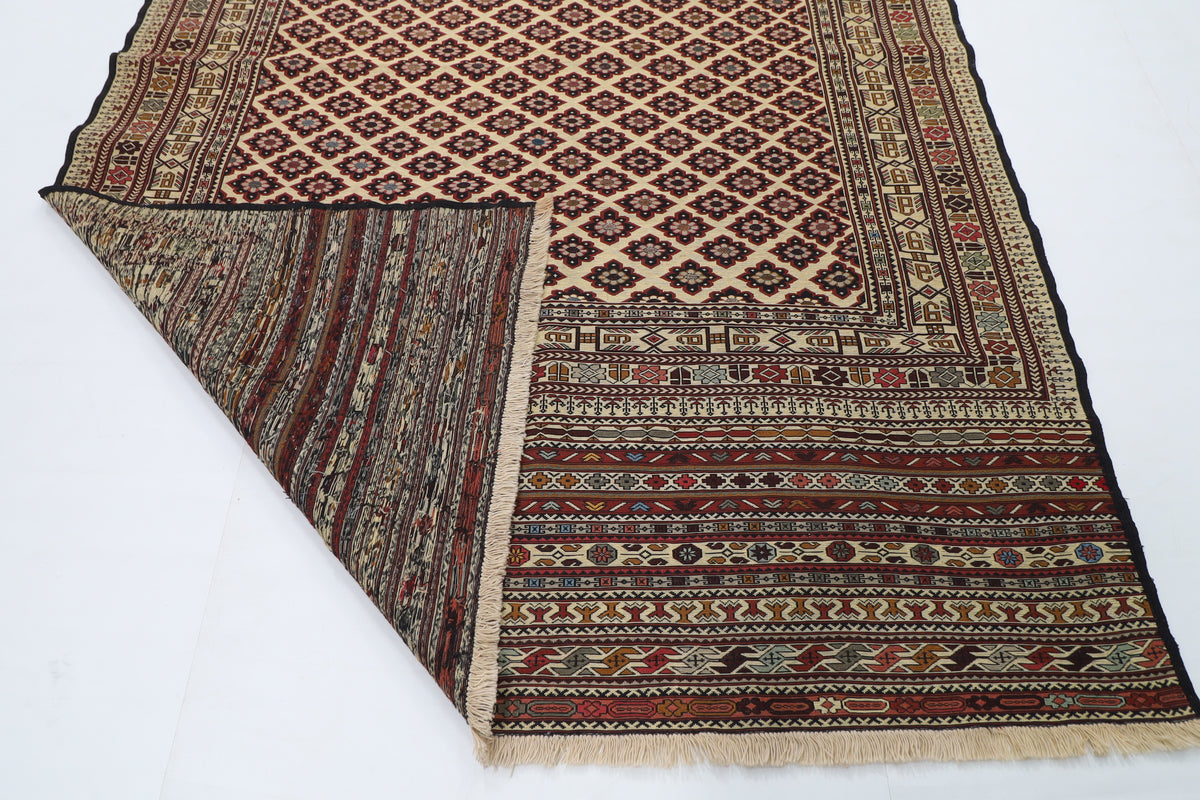 199 x 291 cm | Alfombra Kilm Multicolor de Lana Tradicional Oriental Tejida a Mano