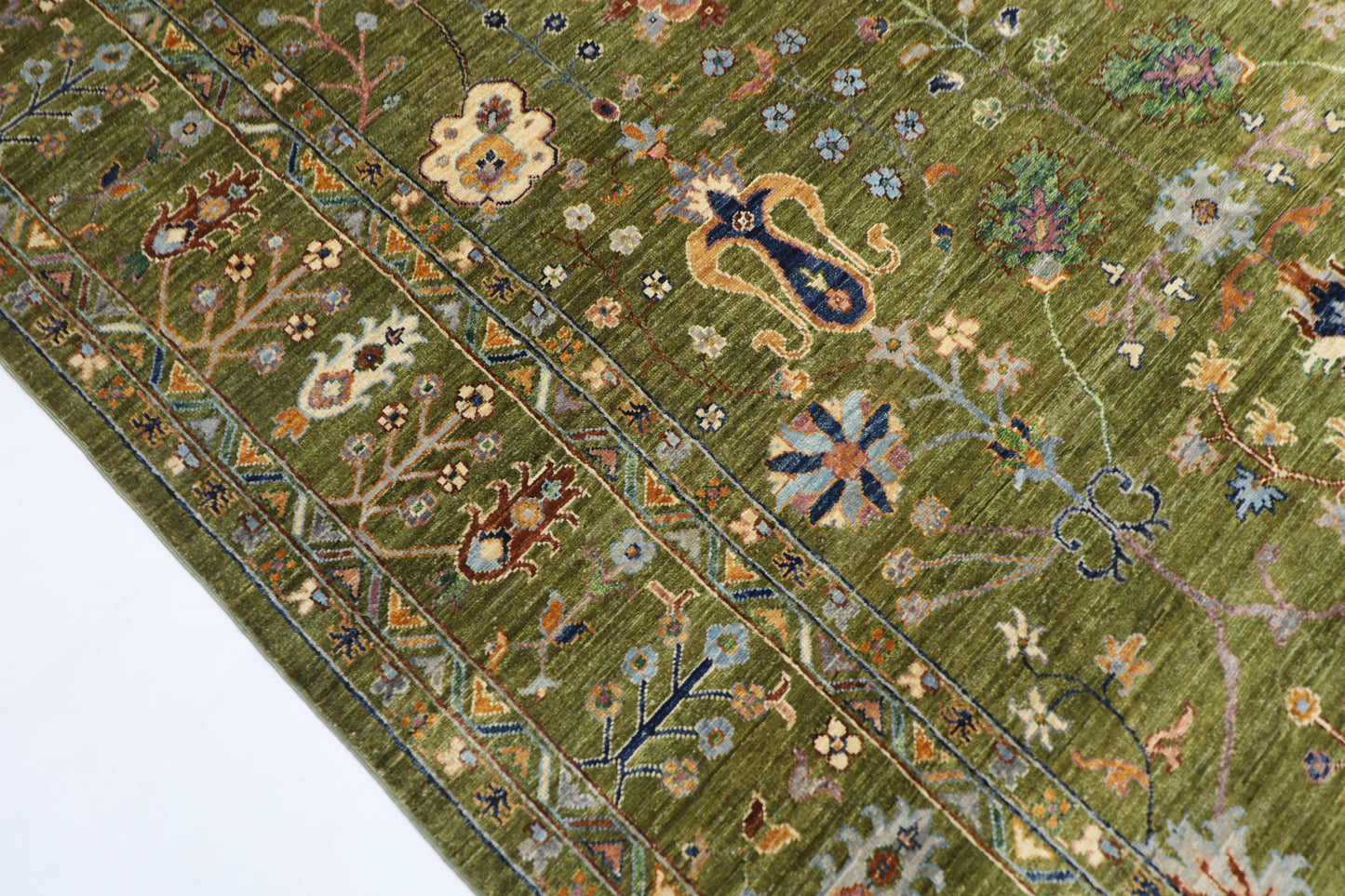 198 x 293 cm | Oriental Sultani Green Area Rug Afghan Hand Knotted Veg Dye Wool carpet