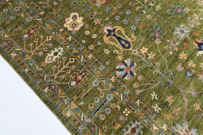198 x 293 cm | Oriental Sultani Green Area Rug Afghan Hand Knotted Veg Dye Wool carpet