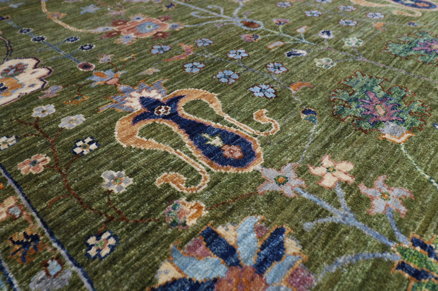 198 x 293 cm | Oriental Sultani Green Area Rug Afghan Hand Knotted Veg Dye Wool carpet