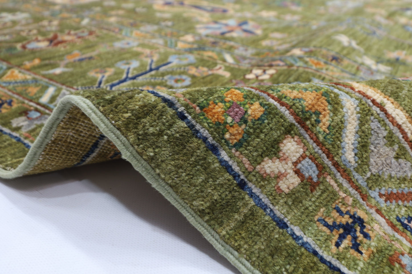 198 x 293 cm | Oriental Sultani Green Area Rug Afghan Hand Knotted Veg Dye Wool carpet
