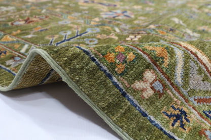 198 x 293 cm | Oriental Sultani Green Area Rug Afghan Hand Knotted Veg Dye Wool carpet