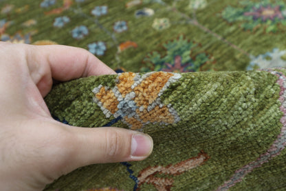 198 x 293 cm | Oriental Sultani Green Area Rug Afghan Hand Knotted Veg Dye Wool carpet