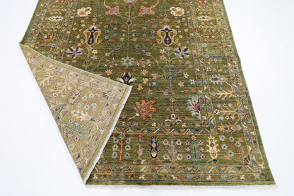198 x 293 cm | Oriental Sultani Green Area Rug Afghan Hand Knotted Veg Dye Wool carpet