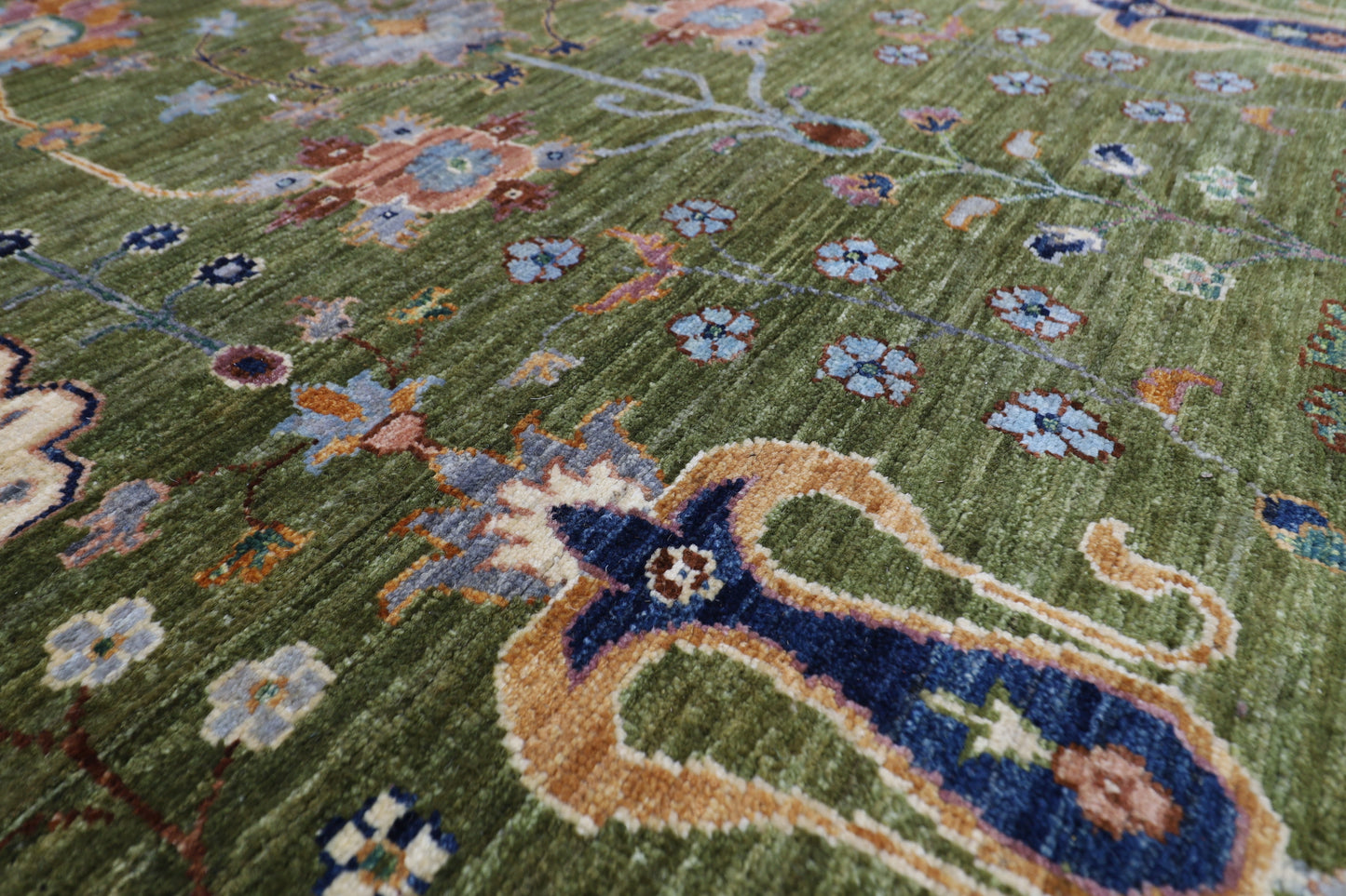 198 x 293 cm | Oriental Sultani Green Area Rug Afghan Hand Knotted Veg Dye Wool carpet