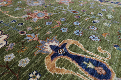 198 x 293 cm | Oriental Sultani Green Area Rug Afghan Hand Knotted Veg Dye Wool carpet