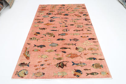 170 x 240 cm | Oriental Fish Pink Area Rug Afghan Hand Knotted Veg Dye Wool carpet