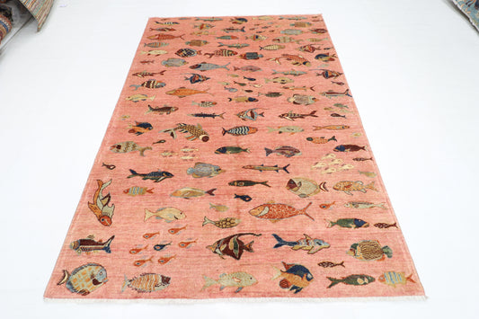 170 x 240 cm | Oriental Fish Pink Area Rug Afghan Hand Knotted Veg Dye Wool carpet