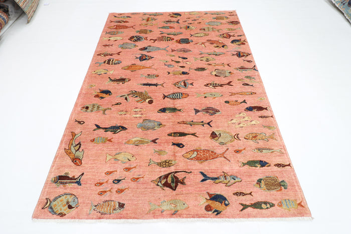 170 x 240 cm | Oriental Fish Pink Area Rug Afghan Hand Knotted Veg Dye Wool carpet