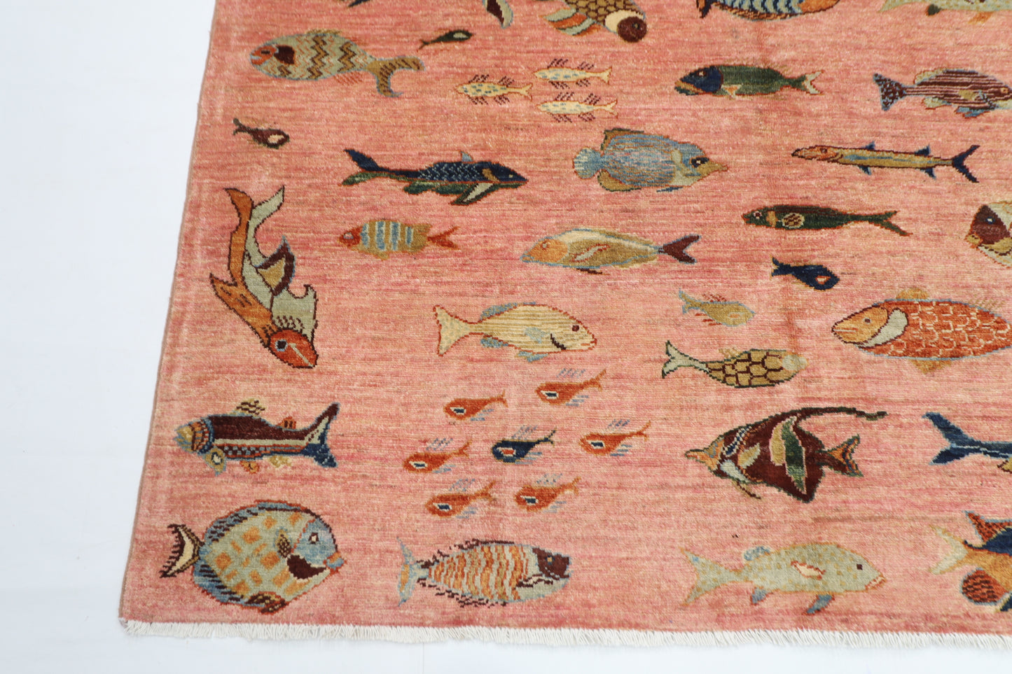 170 x 240 cm | Oriental Fish Pink Area Rug Afghan Hand Knotted Veg Dye Wool carpet