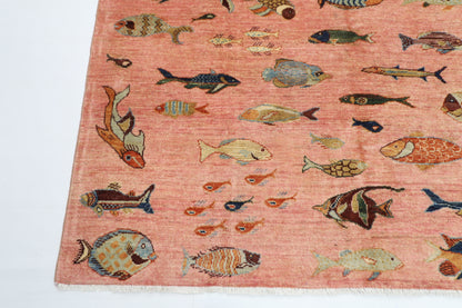 170 x 240 cm | Oriental Fish Pink Area Rug Afghan Hand Knotted Veg Dye Wool carpet