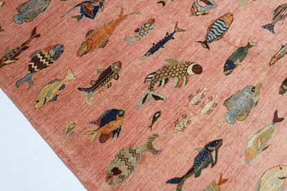 170 x 240 cm | Oriental Fish Pink Area Rug Afghan Hand Knotted Veg Dye Wool carpet