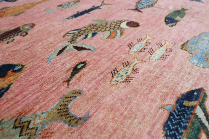 170 x 240 cm | Oriental Fish Pink Area Rug Afghan Hand Knotted Veg Dye Wool carpet