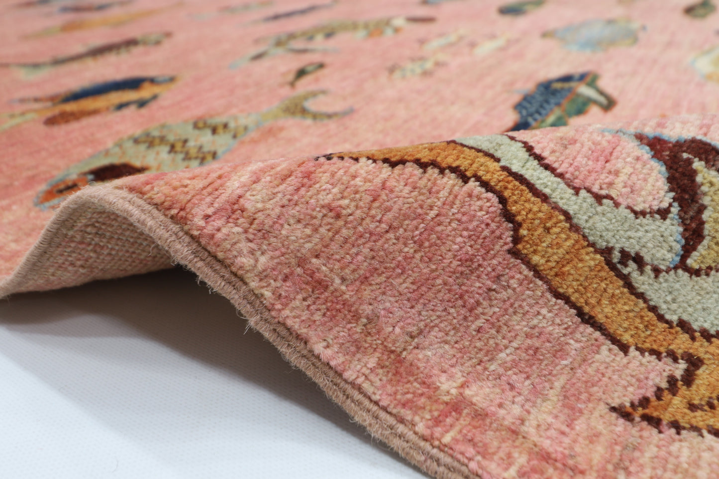 170 x 240 cm | Oriental Fish Pink Area Rug Afghan Hand Knotted Veg Dye Wool carpet