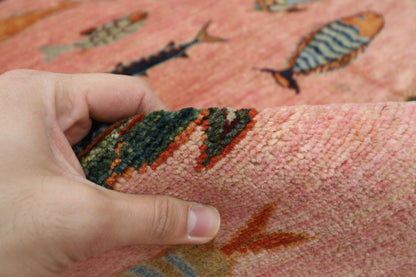 170 x 240 cm | Oriental Fish Pink Area Rug Afghan Hand Knotted Veg Dye Wool carpet
