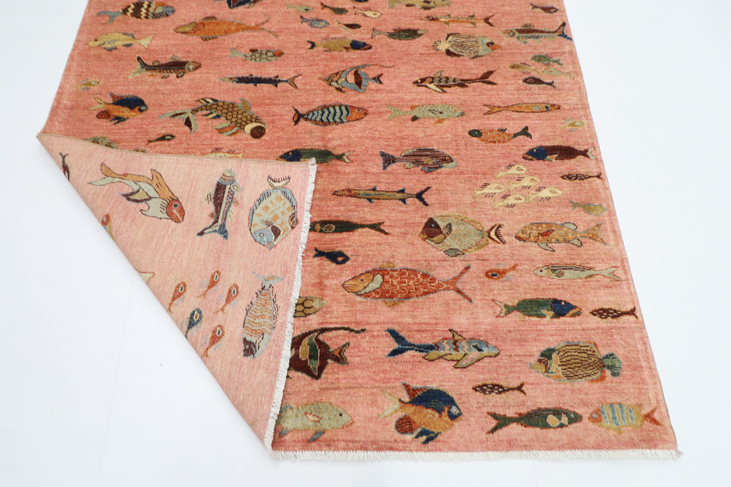 170 x 240 cm | Oriental Fish Pink Area Rug Afghan Hand Knotted Veg Dye Wool carpet