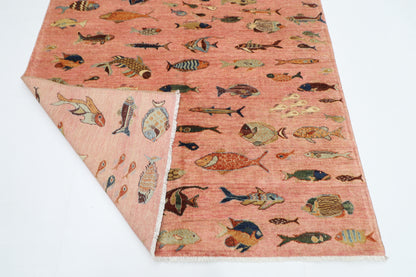 170 x 240 cm | Oriental Fish Pink Area Rug Afghan Hand Knotted Veg Dye Wool carpet
