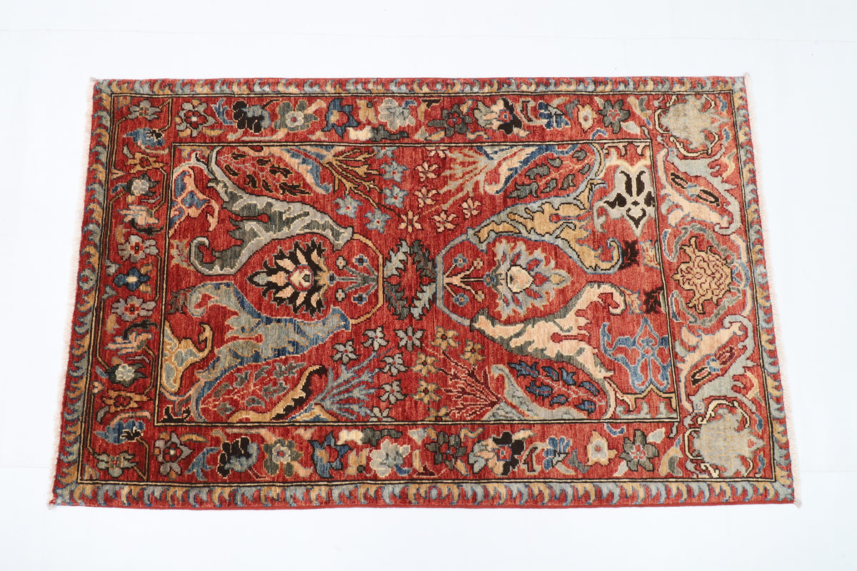 100 x 147 cm | Alfombra Oriental Mamluk Azul Afgano Anudada a Mano Lana Teñida con Tintes Vegetales