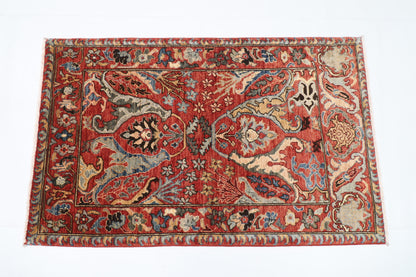 100 x 147 cm | Alfombra Oriental Mamluk Azul Afgano Anudada a Mano Lana Teñida con Tintes Vegetales