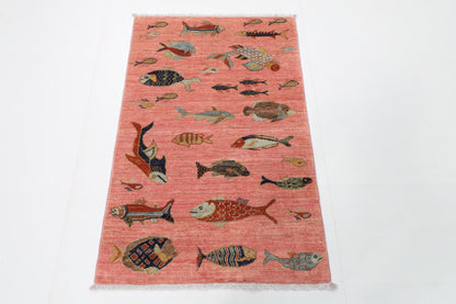 100 x 147 cm | Alfombra Oriental Mamluk Azul Afgano Anudada a Mano Lana Teñida con Tintes Vegetales