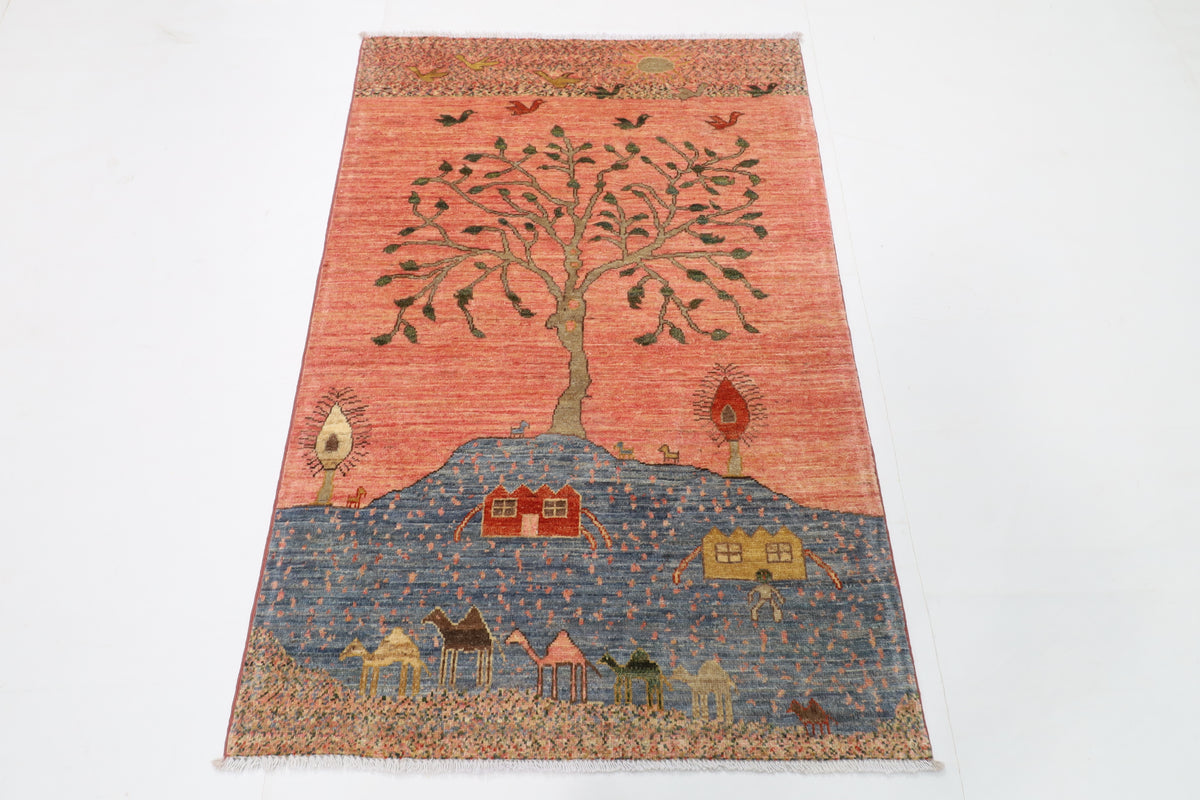 100 x 147 cm | Alfombra Oriental Mamluk Azul Afgano Anudada a Mano Lana Teñida con Tintes Vegetales
